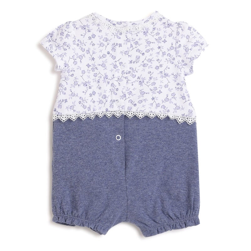 Girls Dark Light Blue Printed Short Sleeve Rompers image number 1